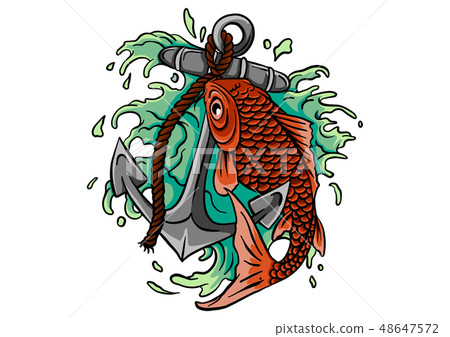 fish twisted to an anchor of a boat 48647572