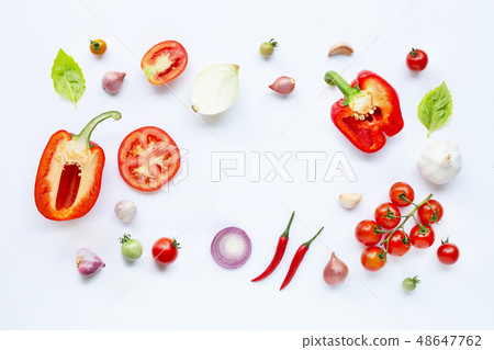 Various fresh vegetables and herbs on white Various fresh vegetables and herbs on white 48647762
