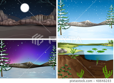 Set of nature landscape-插圖素材 [48648283] - PIXTA圖庫