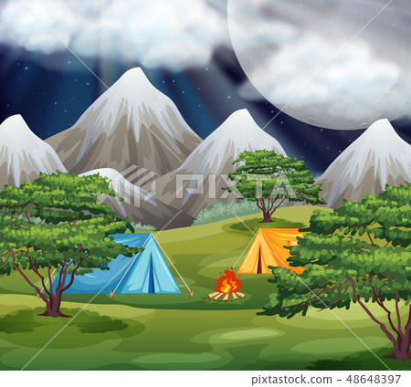 Camping in the park scene Camping in the park scene 48648397