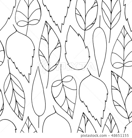 black colorless leaves doodle seamless pattern - Stock Illustration ...