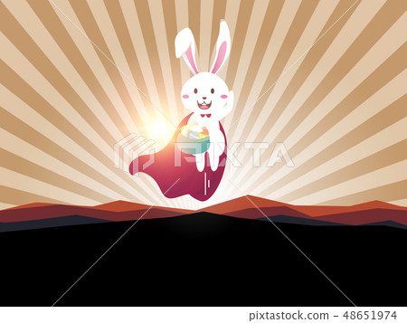 Easter bunny superhero holding easter egg. Easter bunny superhero holding easter egg. 48651974