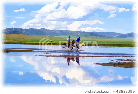 Mongolian horses chasing 48652399