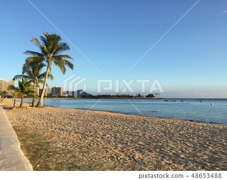熱帶海灘海夏威夷藍色海和藍天 48653488