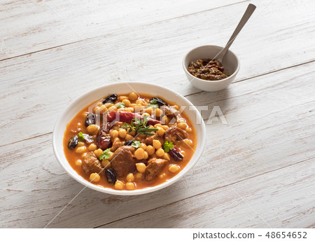 Moroccan spiced lamb stew. Moroccan food. Moroccan spiced lamb stew. Moroccan food. 48654652