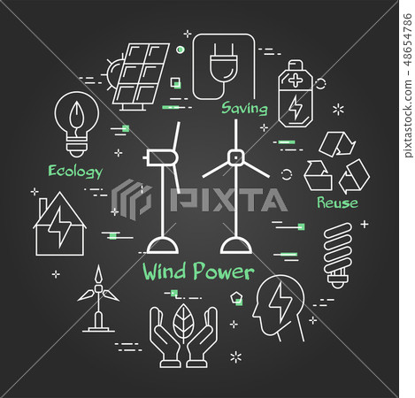 Vector black linear banner of wind turbines - Stock Illustration ...