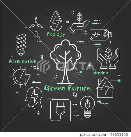 Vector black linear banner of green safe future 48655100