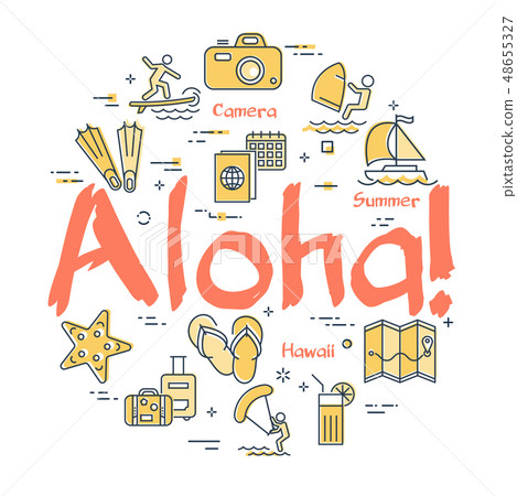 Colorful icons in summer islands theme - Aloha Colorful icons in summer islands theme - Aloha 48655327