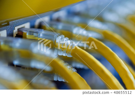 Yellow UTP cables connected on patch panel 48655512