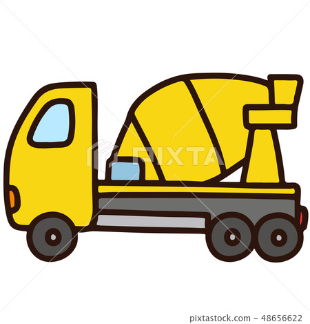 Illustration of a simple and cute yellow mixer truck with a main line 48656622