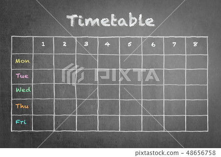 School timetable on black chalkboard background School timetable on black chalkboard background 48656758