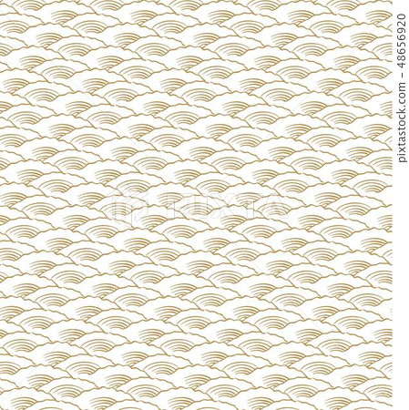 Hand drawn wave background.Gold line water pattern 48656920