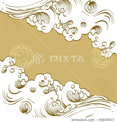 Japanese template vector. Gold hand drawn wave Japanese template vector. Gold hand drawn wave 48656927