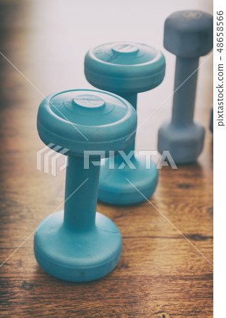 Blue dumb-bells on a flor Blue dumb-bells on a flor 48658566