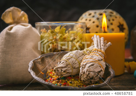 White sage and colorful incense 48658781
