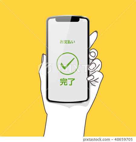 左手的例證與聰明（簡單）| QR代碼解決圖像·黃色背景|智能手機 48659705