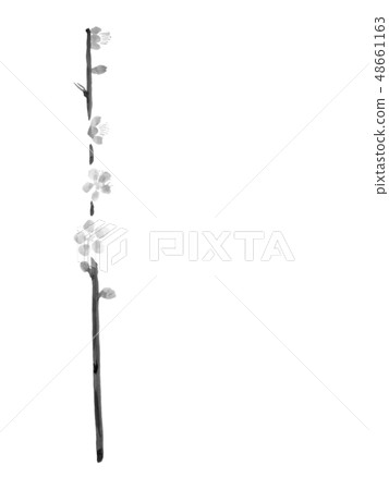 桃花圖水墨畫灰色手寫 48661163
