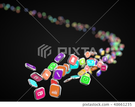 flow of smartphone app icons. 3d illustration flow of smartphone app icons. 3d illustration 48661235