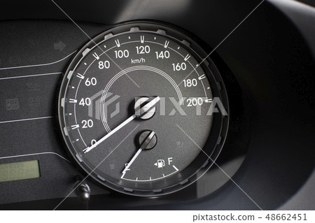 Car speedometer with kilometer per hour. Car speedometer with kilometer per hour. 48662451