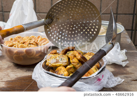 Chinese cabbage, wild rice cooked, outdoor meal, fried rice cake, wild donkey, cooked outside the house, Fried rice cakes Chinese cabbage, wild rice cooked, outdoor meal, fried rice cake, wild donkey, cooked outside the house, Fried rice cakes 48662916