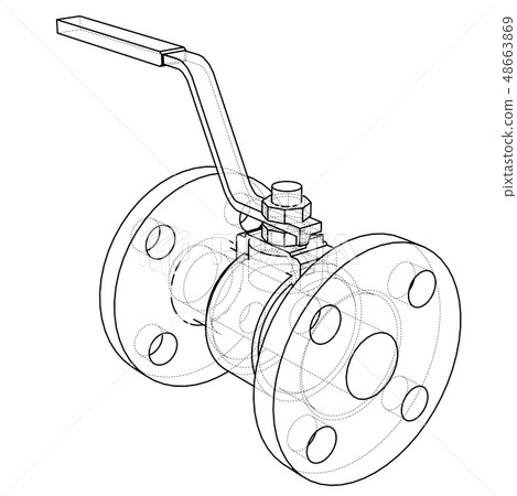 Industrial valve outline. Vector rendering of 3d Industrial valve outline. Vector rendering of 3d 48663869