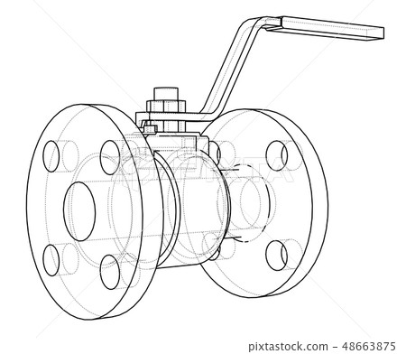 Industrial valve outline. Vector rendering of 3d Industrial valve outline. Vector rendering of 3d 48663875