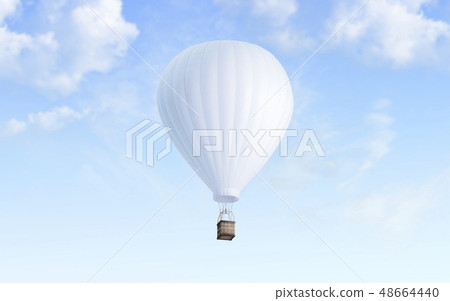 Blank white balloon with hot air mockup on sky background Blank white balloon with hot air mockup on sky background 48664440