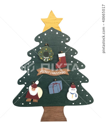 Wooden Christmas tree and decoration isolated. Wooden Christmas tree and decoration isolated. 48665017