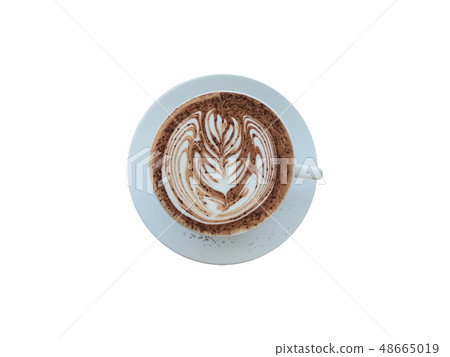 Top view above. Flat lay of hot coffee. Latte art. Top view above. Flat lay of hot coffee. Latte art. 48665019