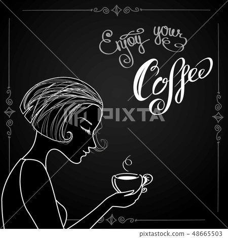 Beautiful female silhouette with a cup of coffee 48665503
