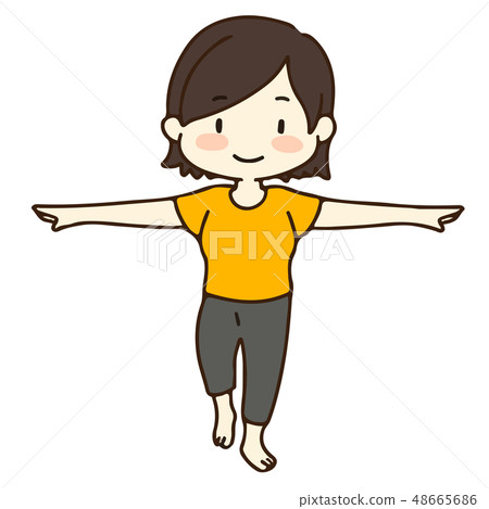 Illustration of a woman doing simple and cute yoga Standing on one leg Illustration of a woman doing simple and cute yoga Standing on one leg 48665686