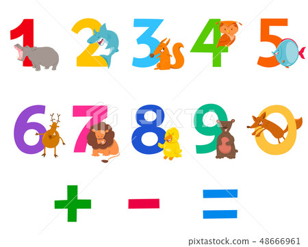 educational numbers set with cartoon animals educational numbers set with cartoon animals 48666961