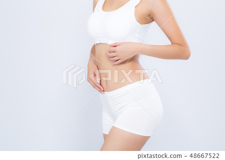 Closeup asian woman beautiful body diet with fit 48667522