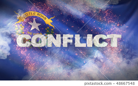 Conflict concept. State of Nevada flag. Flags of the states of USA. 3D illustration. 48667548