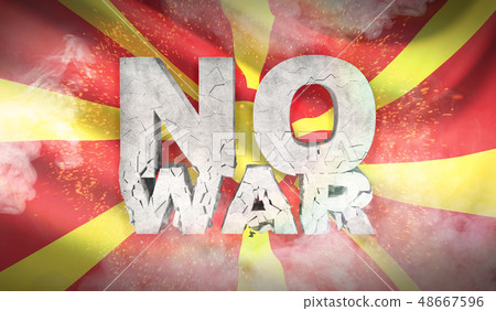 No war concept. Flag of North Macedonia. Waved highly detailed fabric texture. 3D illustration. 48667596