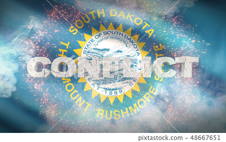 Conflict concept. State of South Dakota flag. Flags of the states of USA. 3D illustration 48667651