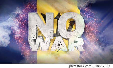 No war concept. Flag of Barbados. Waved highly detailed fabric texture. 3D illustration. No war concept. Flag of Barbados. Waved highly detailed fabric texture. 3D illustration. 48667853