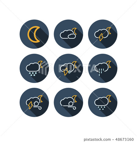 Dark weather flat icon set long shadow - Stock Illustration [48673160 ...