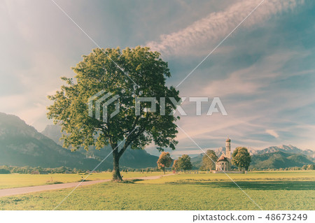 Vintage landscape with mountains 48673249
