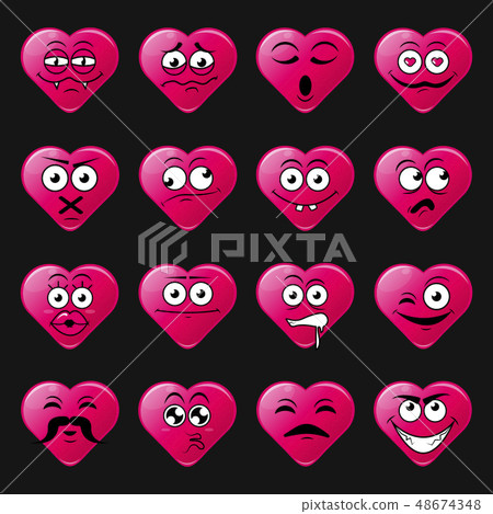 Heart icon set of cute happy smiley emotions,flat 48674348
