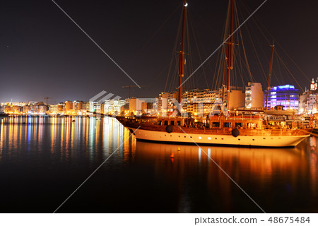 The cruises yacht and night view on Sliema, Malta 48675484