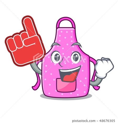 Foam finger kitchen apron placed above cartoon table Foam finger kitchen apron placed above cartoon table 48676305