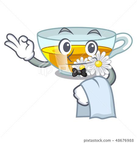 Waiter chamomile tea in the cartoon shape 48676988