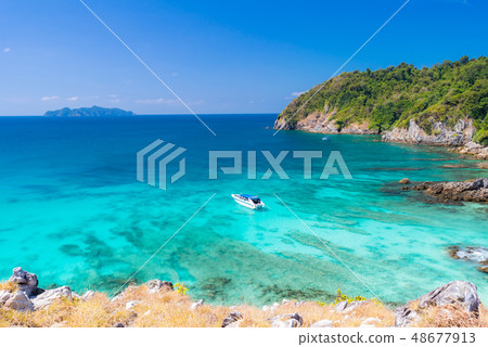Tropical white sand beach Aerial Tropical white sand beach Aerial 48677913