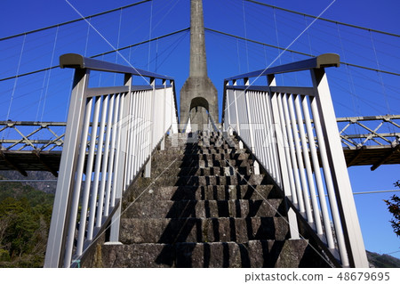 Momosuke bridge crossing the Kiso River: Stairs in the central part of the bridge Kiso-gun, Nagiso-machi 48679695