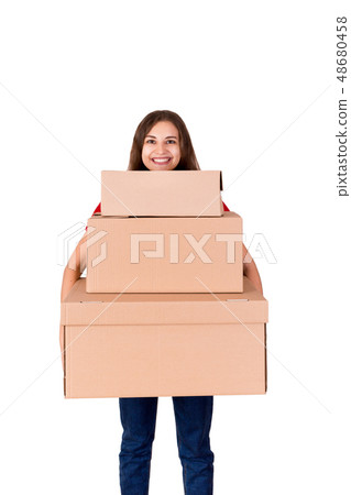 Pretty young woman loves her job. Delivery girl  48680458