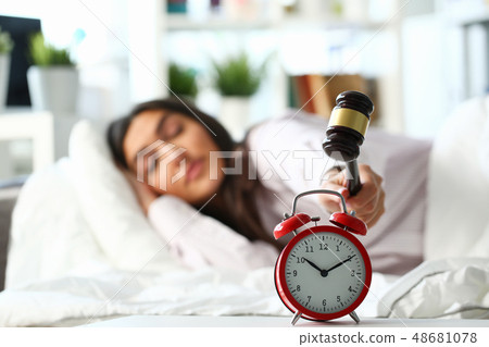 Sleepy young woman portrait with one 48681078
