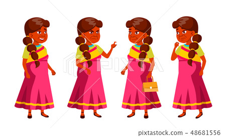 Indian Old Woman Poses Set Vector. Elderly People. Senior Person. Aged. Comic Pensioner. Lifestyle Indian Old Woman Poses Set Vector. Elderly People. Senior Person. Aged. Comic Pensioner. Lifestyle 48681556