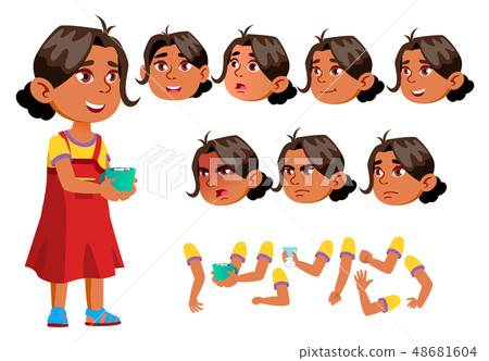 Arab, Muslim Girl, Child, Kid, Teen Vector. Active Cute. Cheer, Pretty. Face Emotions, Various 48681604