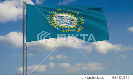 South Dakota State flag in wind against cloudy sky 3d rendering 48681922
